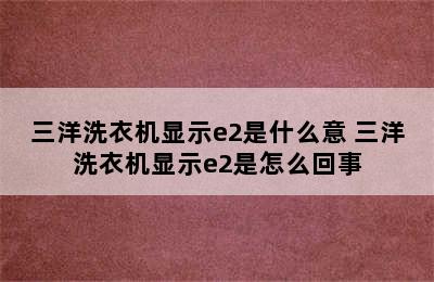 三洋洗衣机显示e2是什么意 三洋洗衣机显示e2是怎么回事